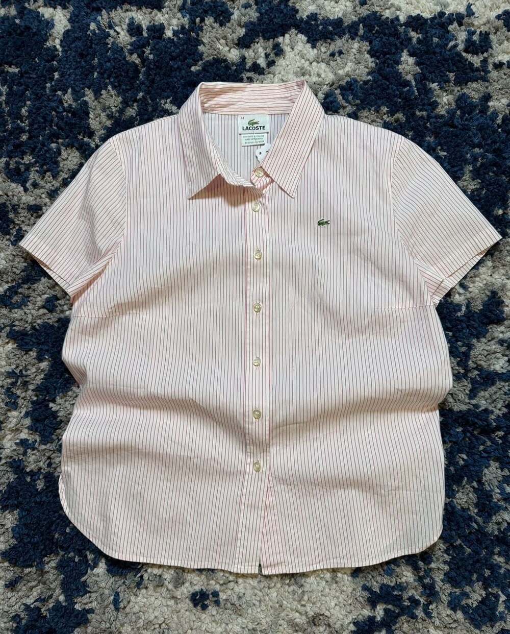 Lacoste Women's Short Sleeve Striped Button Down Shirt Size 44